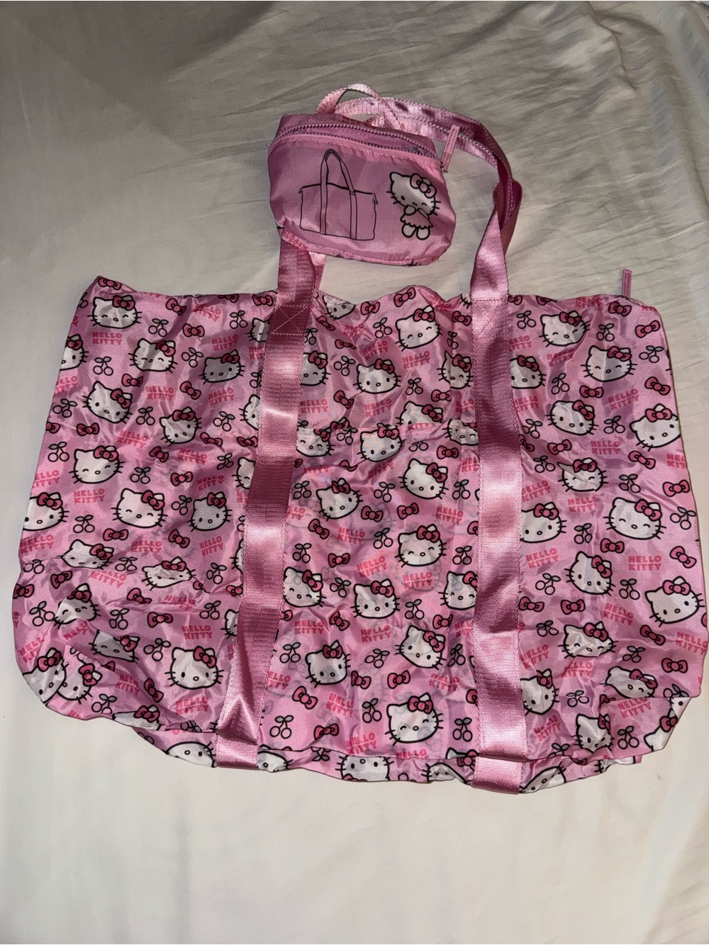 Hello Kitty Pink Patterned Foldable Tote